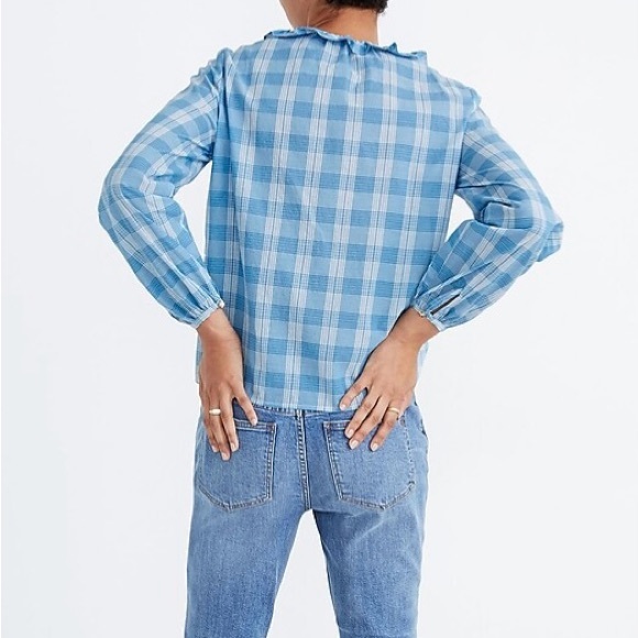 Madewell Women Ruffle-Neck Top in Colwell Plaid long sleeve shirt M - Picture 6 of 7